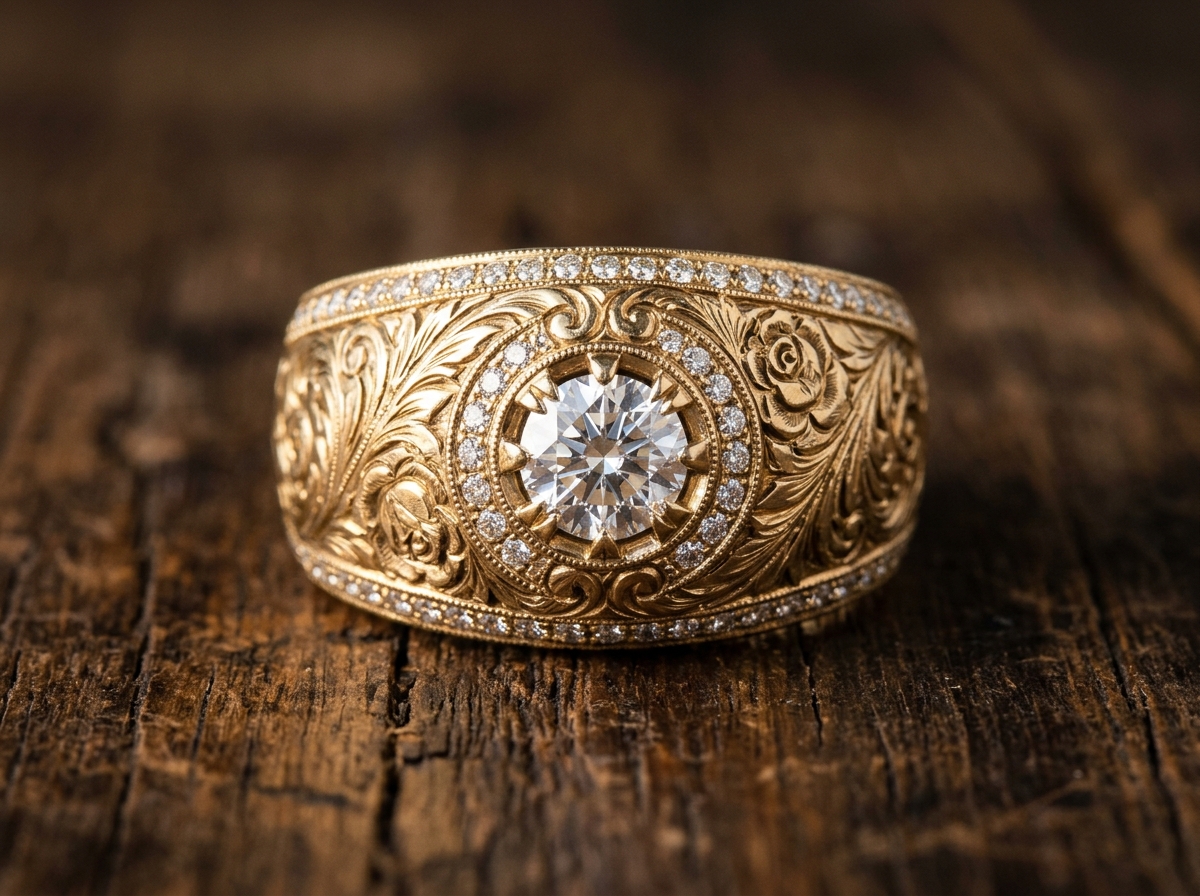 Intricate handcrafted gold ring — Sunehriè